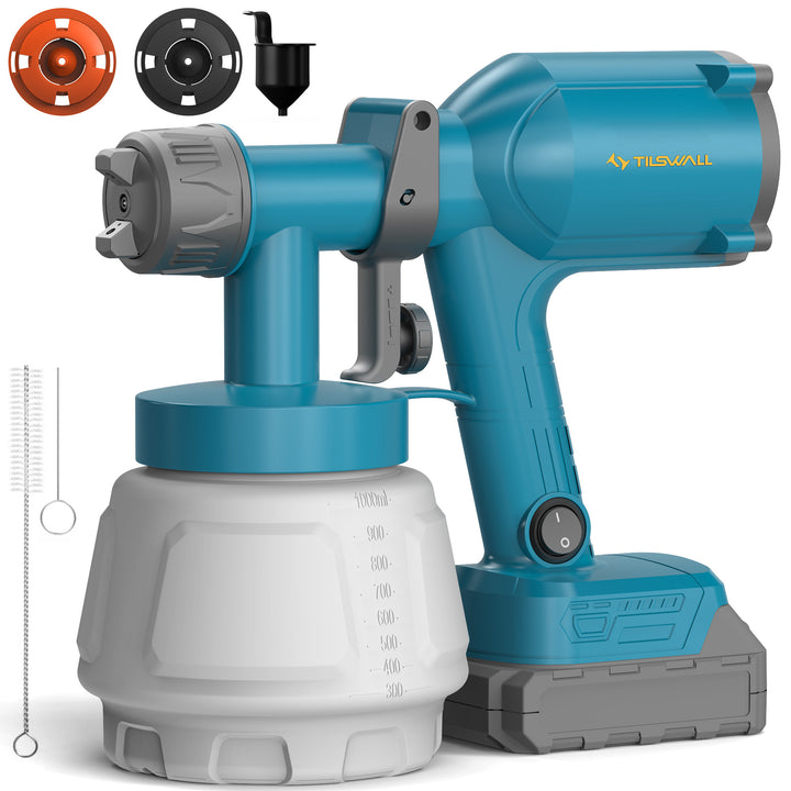 Tilswall Cordless Paint Sprayer, Spray Gun with 1000ml Tank, Compatible with Makita 18V Battery (Battery Not Included)